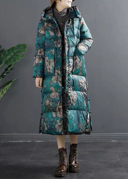 Green Side Open Duck Down Down Coat Winter