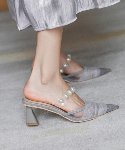 Grey Chunky Slide Sandals Hollow Out High Heel Slippers