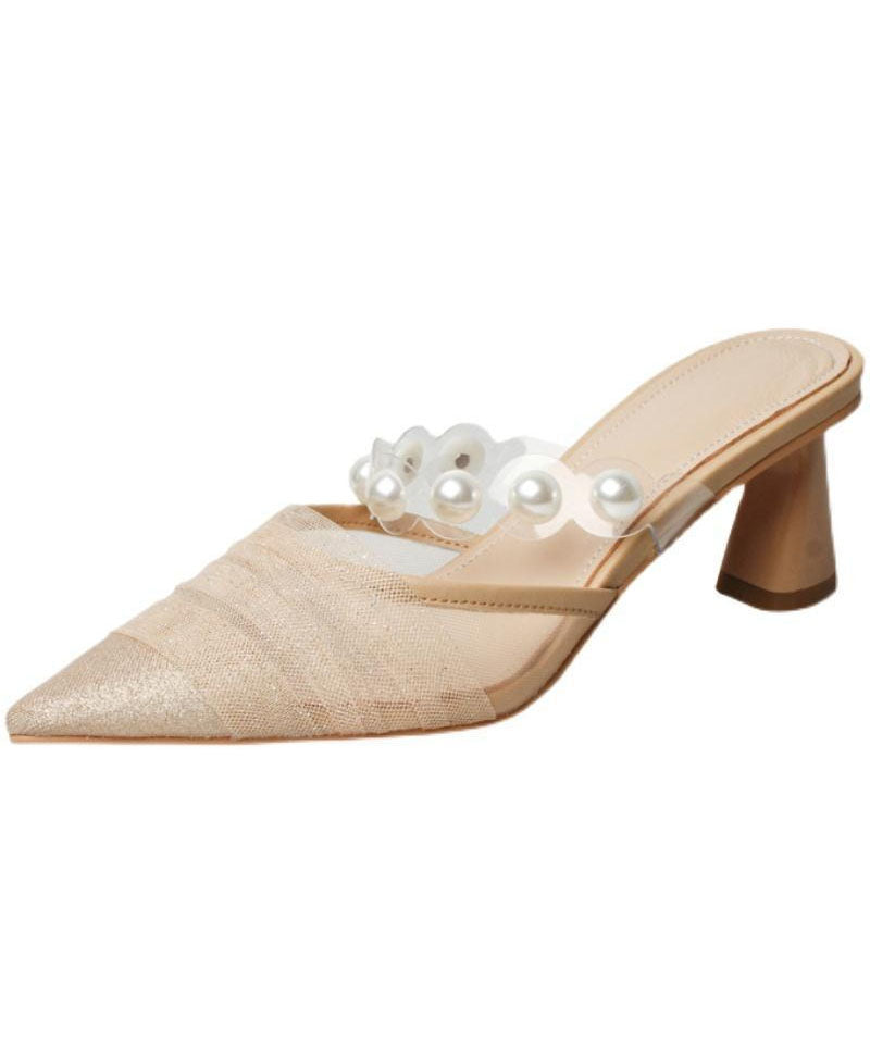Grey Chunky Slide Sandals Hollow Out High Heel Slippers