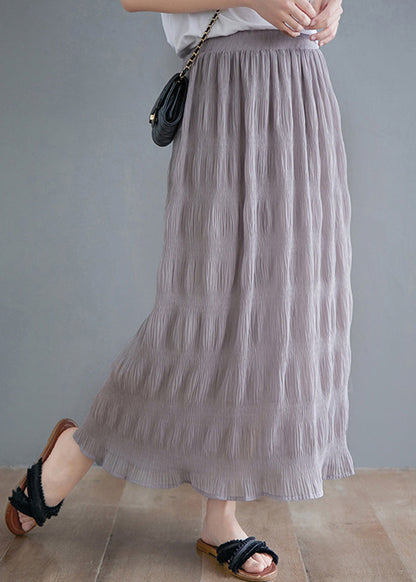 Grey Cotton a Line Skirts Elastic Waist Wrinkled Summer