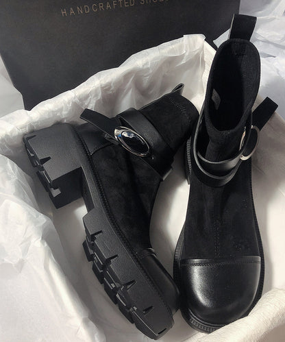 Grey Cowhide Leather Splicing Suede Boots