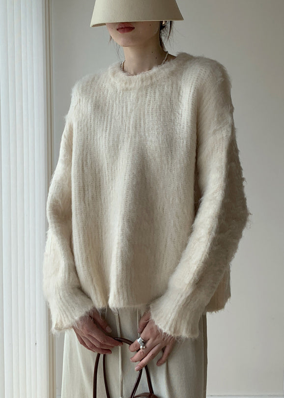 Grey Cozy Warm Knit Spring Sweaters O-neck