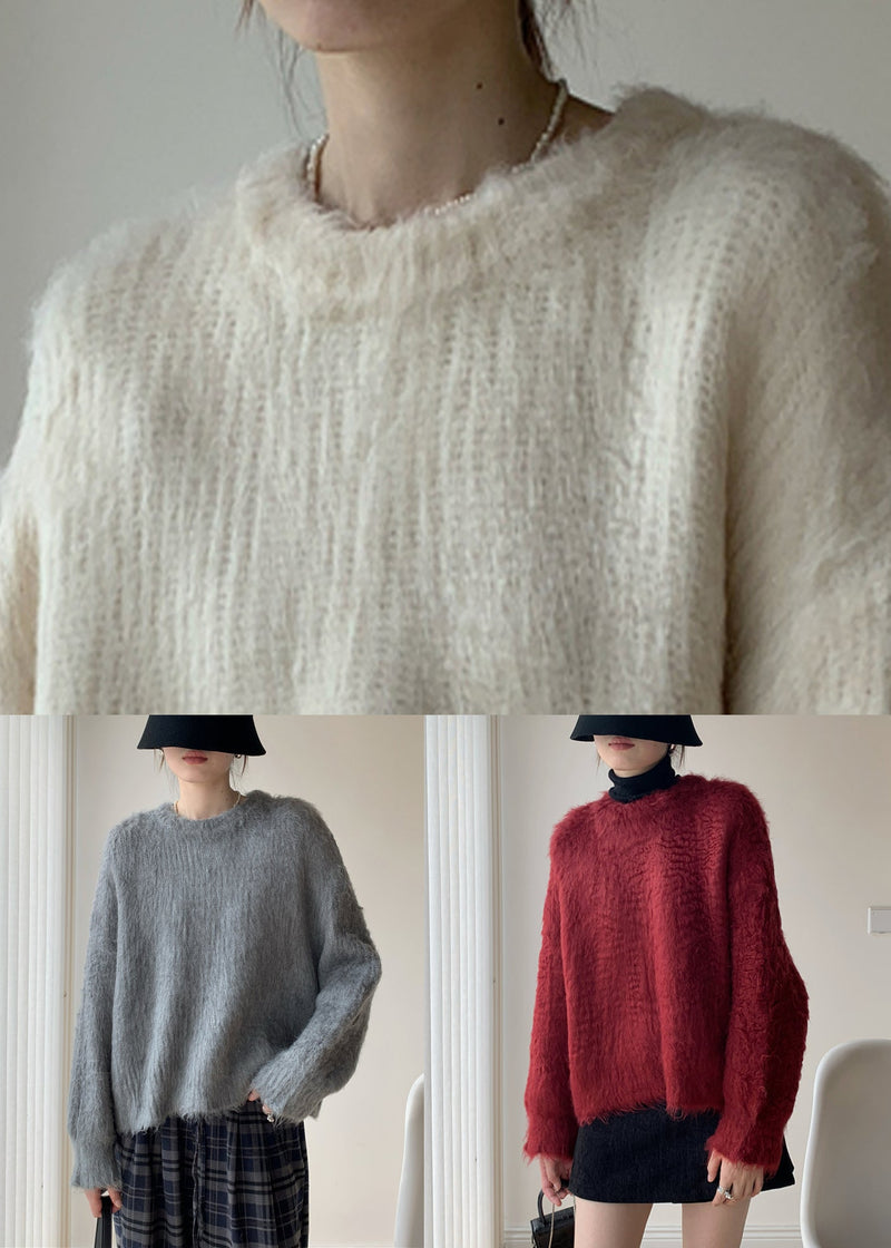 Grey Cozy Warm Knit Spring Sweaters O-neck
