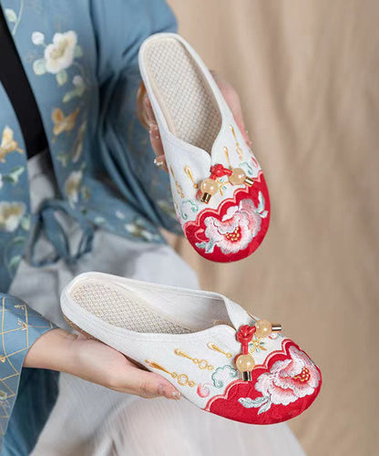 Grey Embroideried Cotton Fabric Splicing Slide Sandals