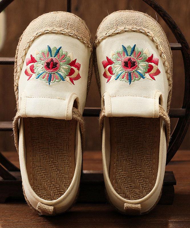 Grey Embroideried Flats Cotton Linen Fabric Boutique Flat Feet Shoes