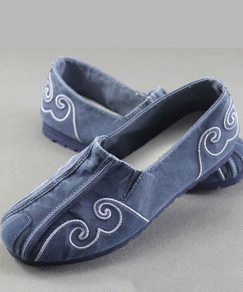 Grey Flat Feet Shoes for Cotton Fabric Stylish Embroideried Flats