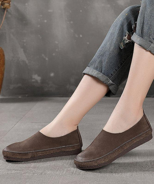 Grey Flat Shoes Cowhide Leather Boutique Shoes for
