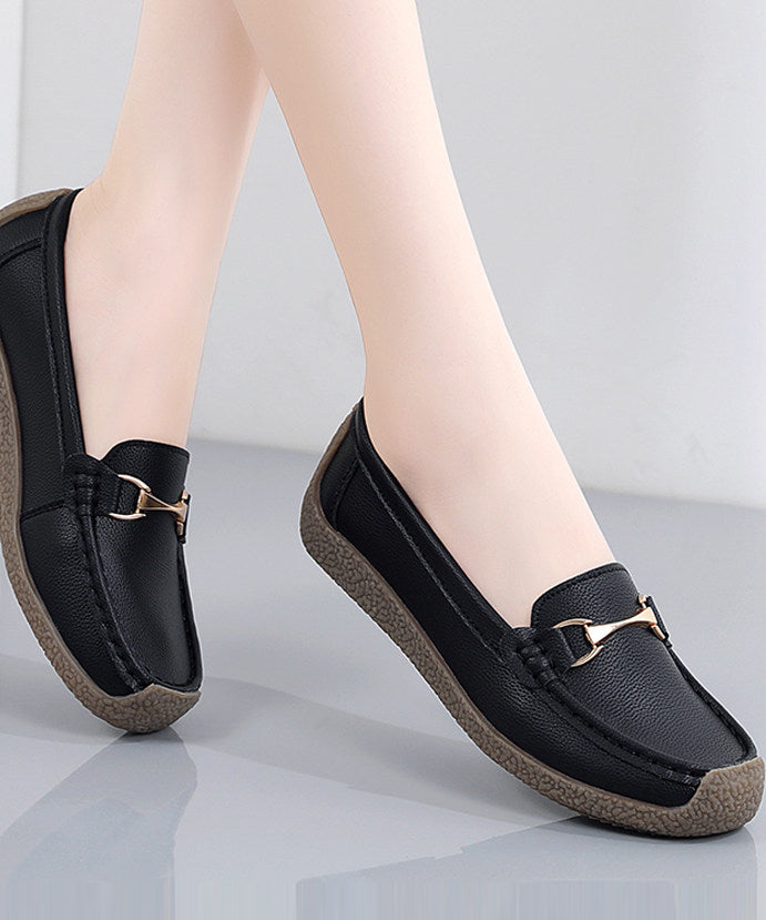 Grey Flat Shoes for Cowhide Leather Fine Flat Shoes