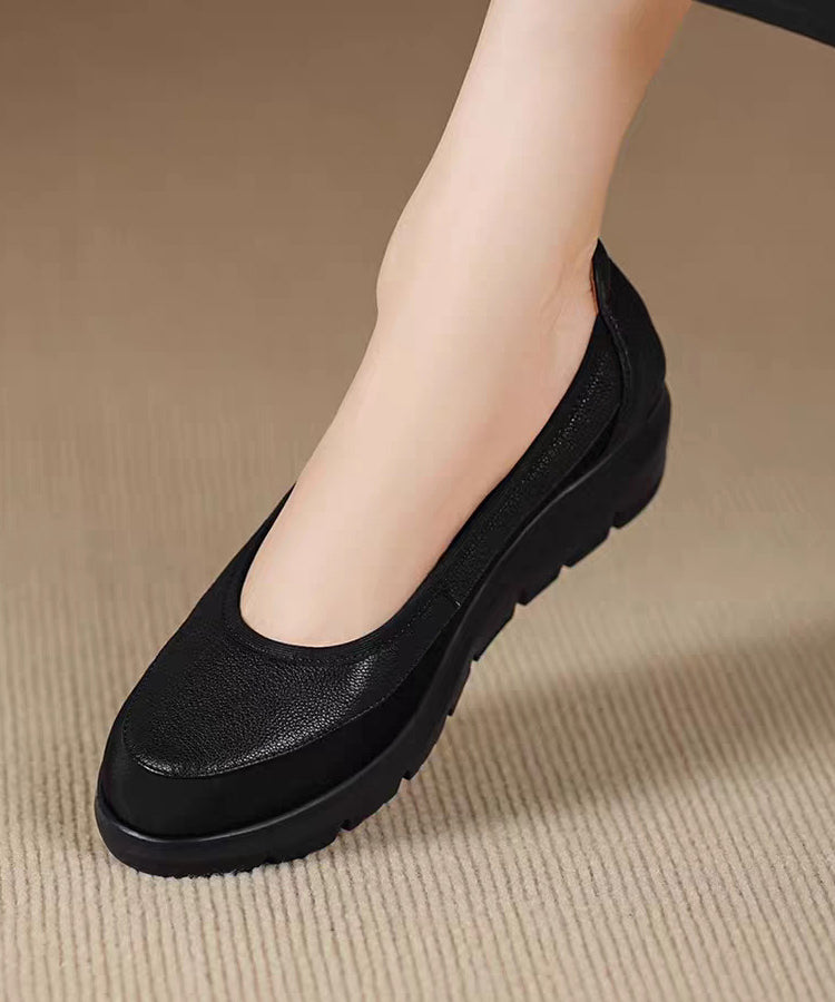 Grey Flats Platform Faux Leather Splicing Flats