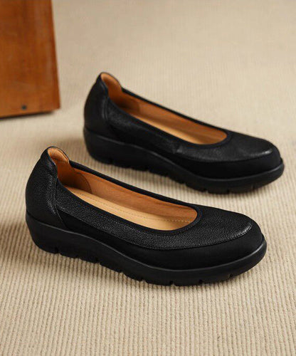Grey Flats Platform Faux Leather Splicing Flats