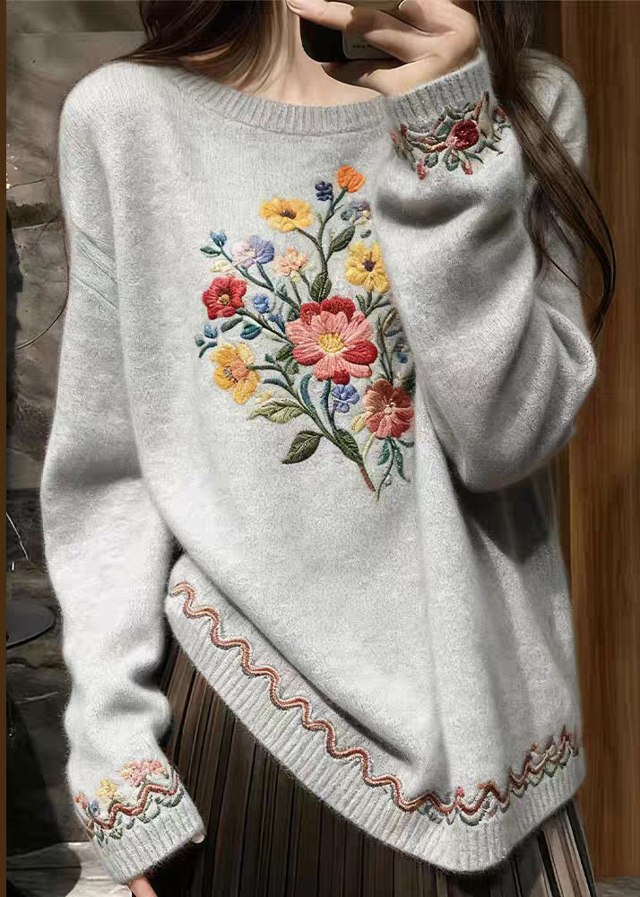 Grey Cozy Knit Sweater O-neck Spring