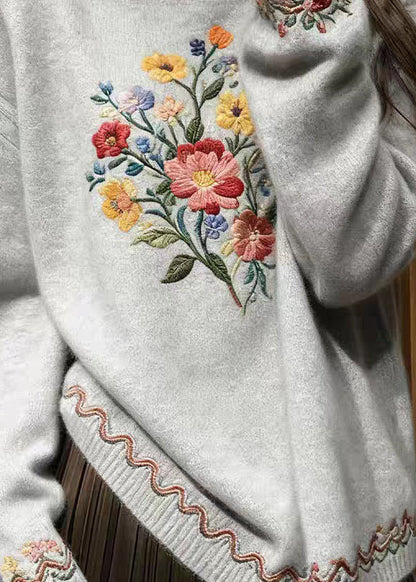 Grey Cozy Knit Sweater O-neck Spring