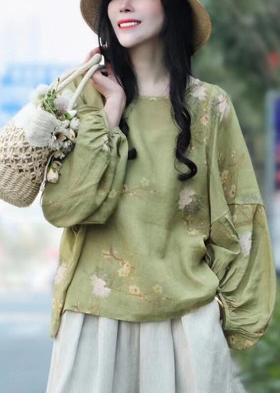Grey Loose Linen Shirt Tops O-neck Batwing Sleeve