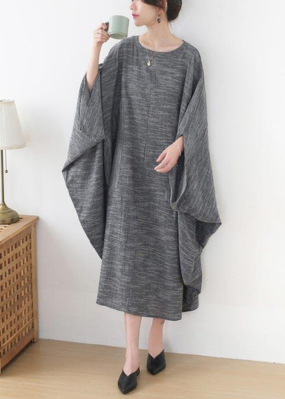 Grey O-neck Bat Sleeve Large Spring Summer Cotton Dress