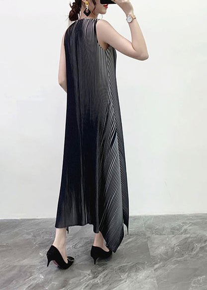 Grey O-neck Striped Gradient Color Long Dress Sleeveless