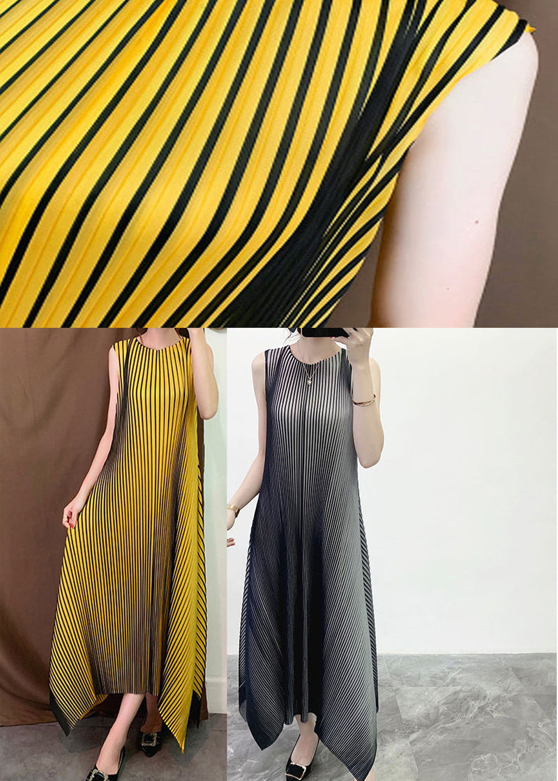 Grey O-neck Striped Gradient Color Long Dress Sleeveless