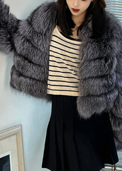 Grey Patchwork Leather and Fur Jacket Spring