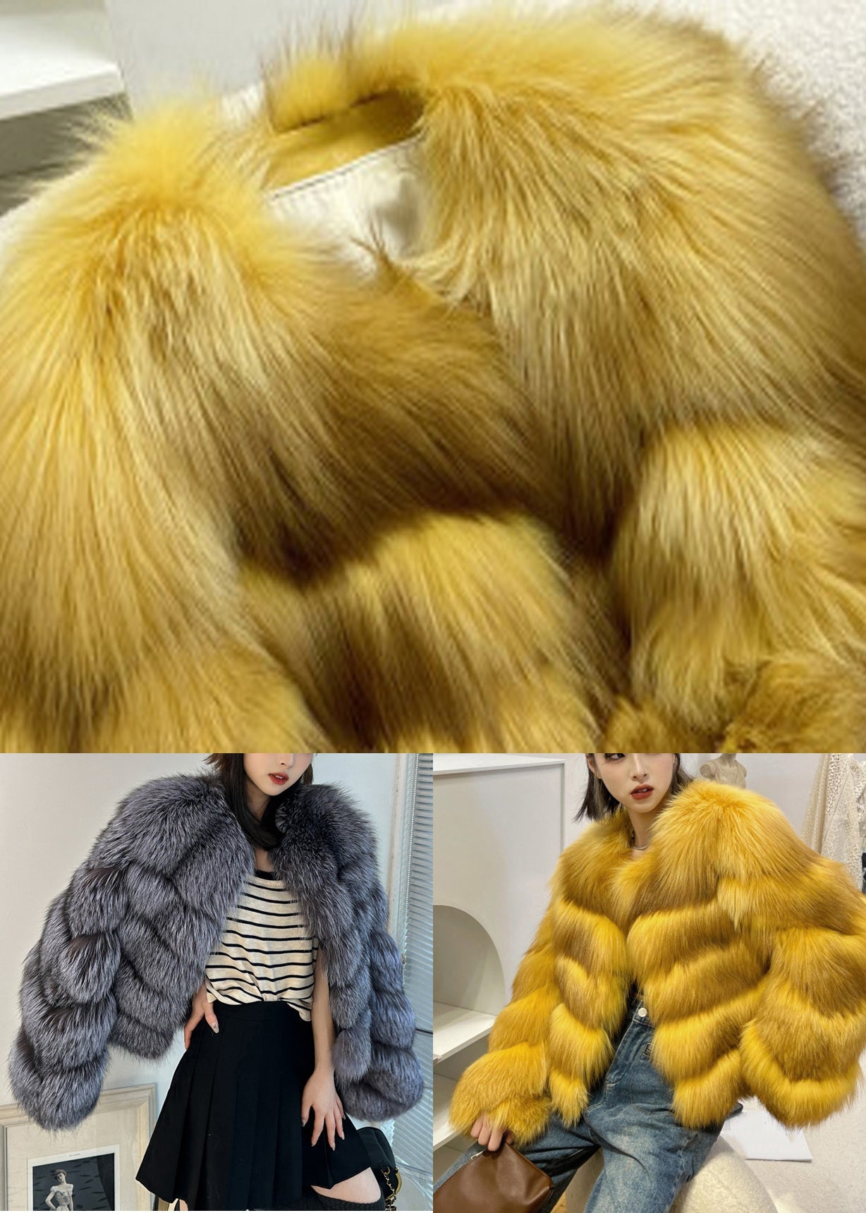 Grey Patchwork Leather and Fur Jacket Spring