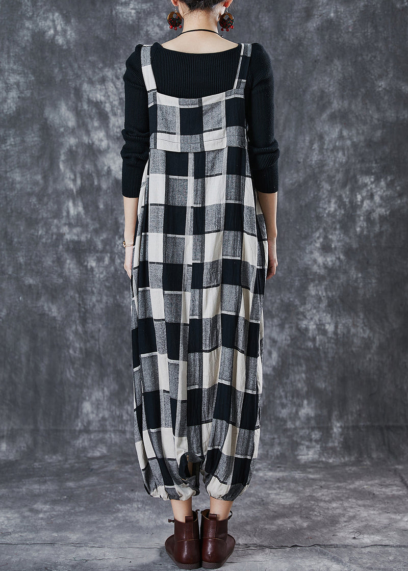 Grey Plaid Cotton Harem Pants Jumpsuits Oversized Spring