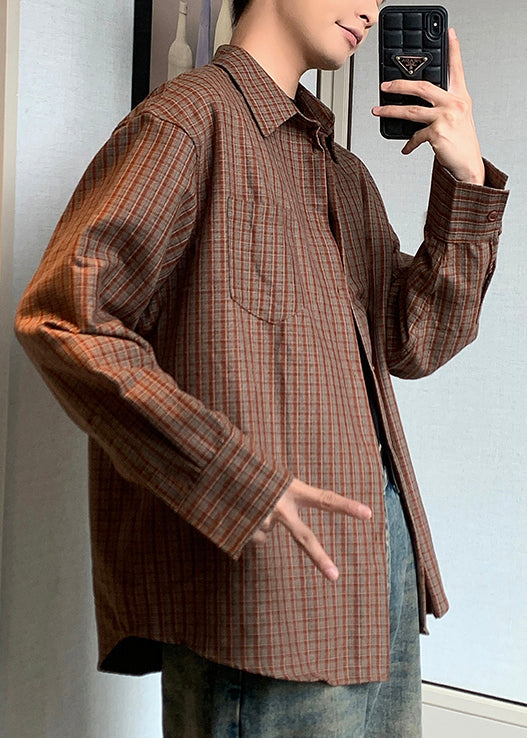 Grey Plaid Pockets Oversized Cotton Shirt Spring