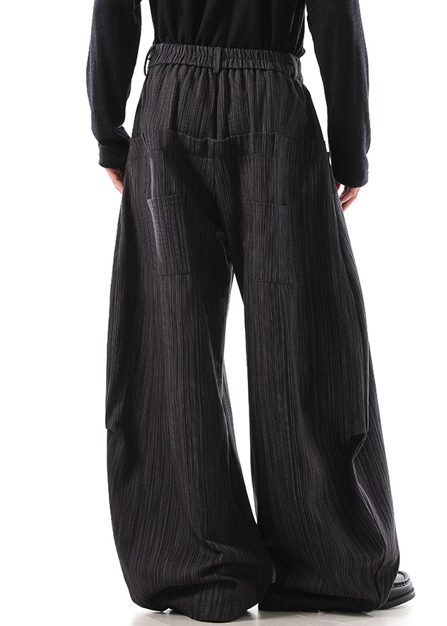 Grey Pockets Cotton Wide Leg Pants Elastic Waist
