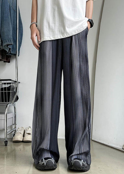Grey Pockets Patchwork Ice Silk Summer Pants Elastic Waist