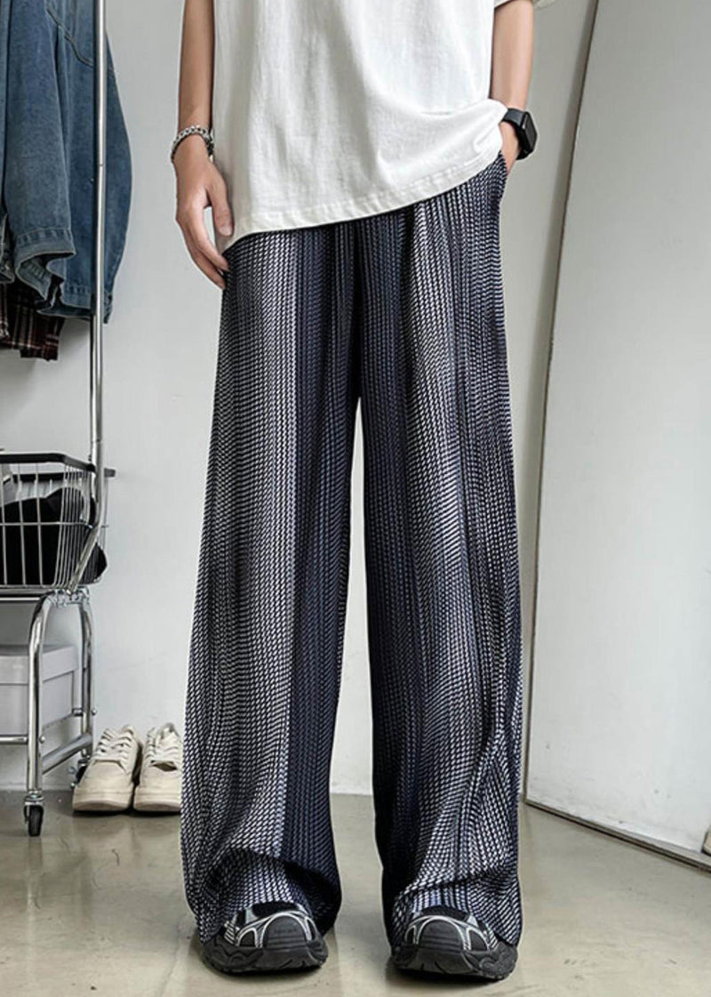 Grey Pockets Patchwork Ice Silk Summer Pants Elastic Waist