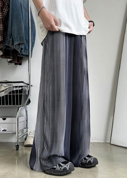 Grey Pockets Patchwork Ice Silk Summer Pants Elastic Waist
