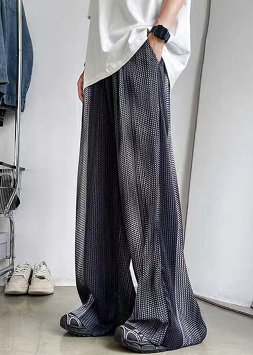 Grey Pockets Patchwork Ice Silk Summer Pants Elastic Waist