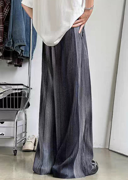 Grey Pockets Patchwork Ice Silk Summer Pants Elastic Waist