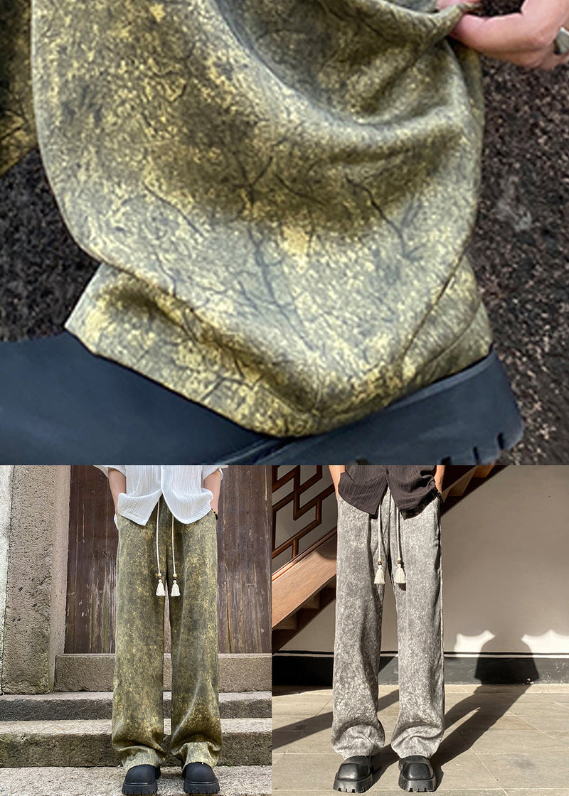 Grey Pockets Silk Wide Leg Pants Elastic Waist