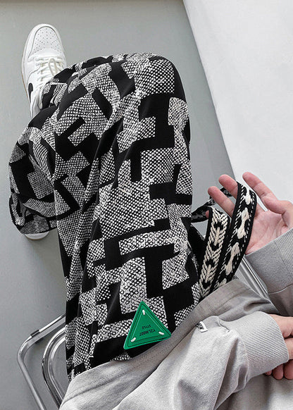 Grey Print Cotton Pants Oversized Spring