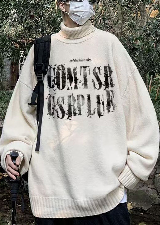 Grey Print Cozy Knit Sweaters Turtleneck