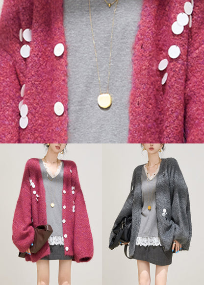 Grey Sequins Cotton Knit Cardigans Spring