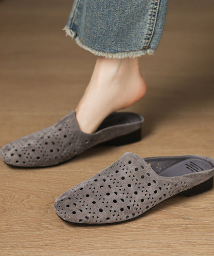 Grey Sheepskin Hollow Out Thong Sandals