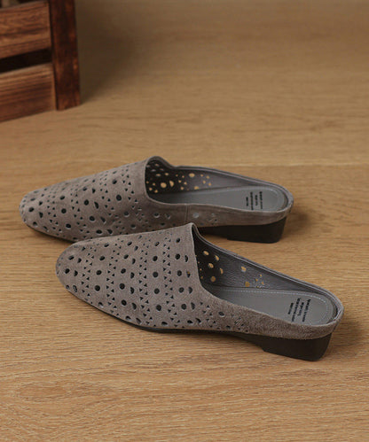 Grey Sheepskin Hollow Out Thong Sandals