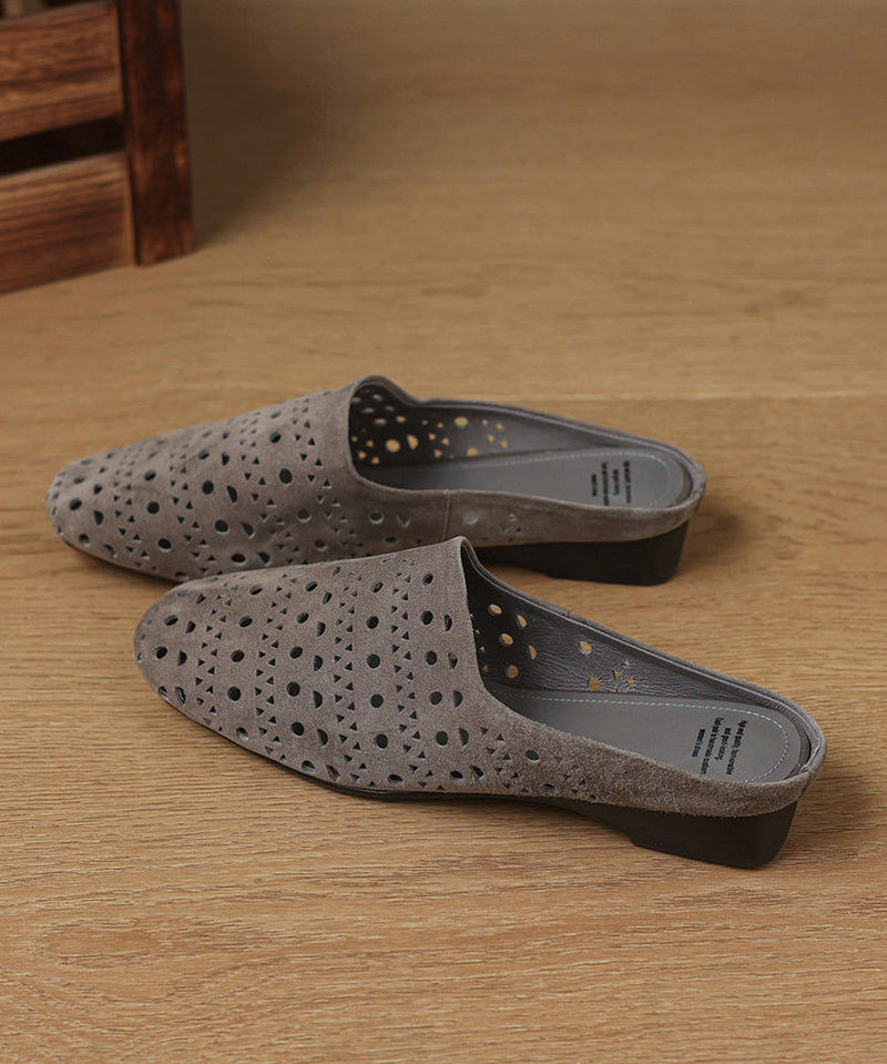 Grey Sheepskin Hollow Out Thong Sandals