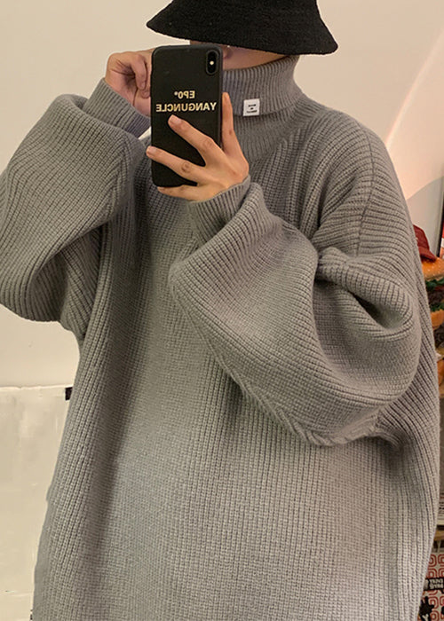Grey Cozy Sweater Tops Turtleneck
