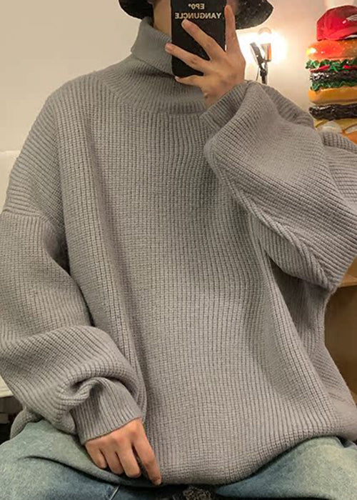 Grey Cozy Sweater Tops Turtleneck