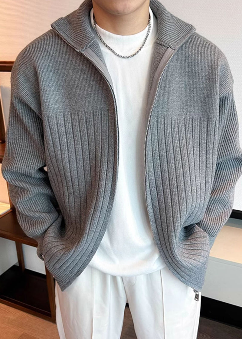 Grey Knit Spring Coat Peter Pan Collar