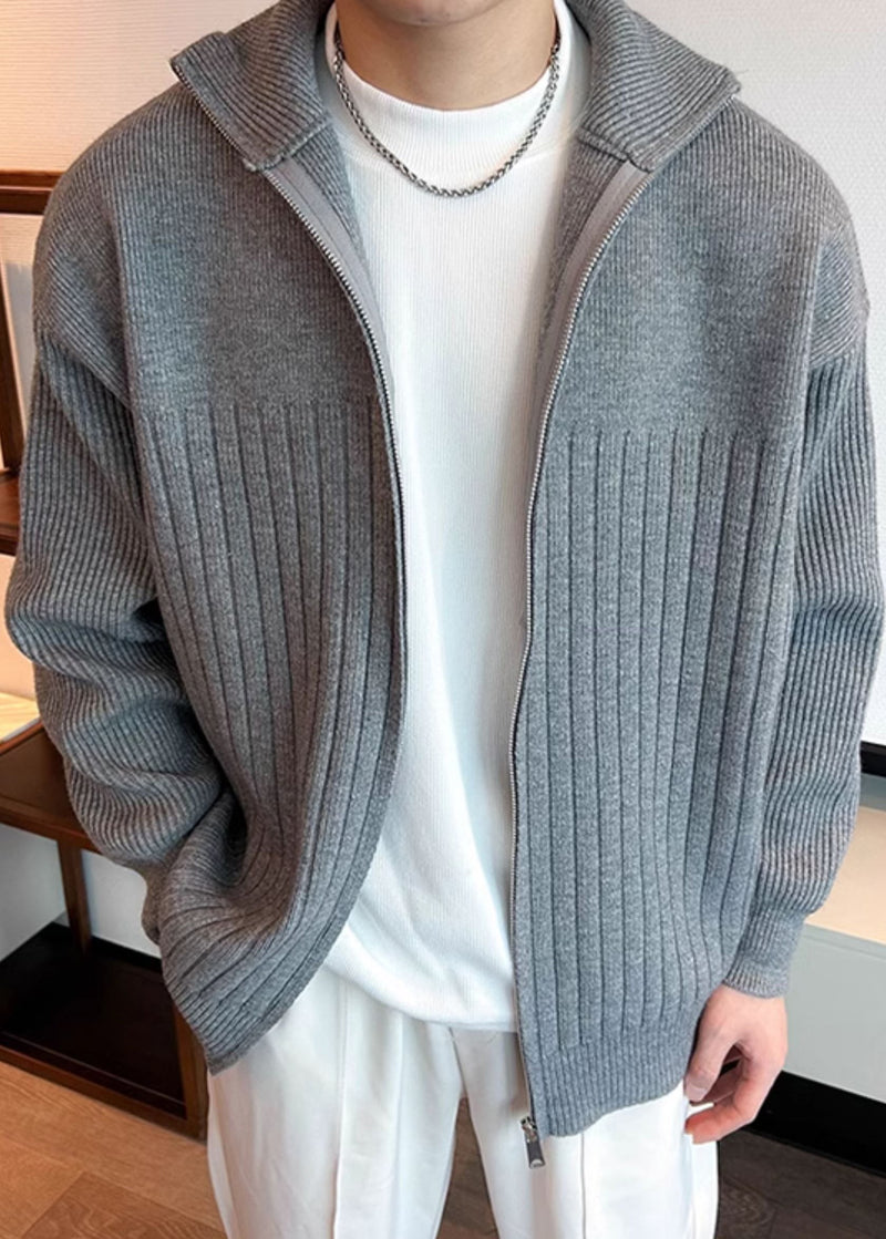 Grey Knit Spring Coat Peter Pan Collar