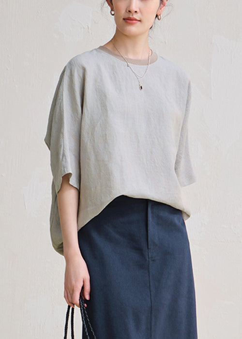 Grey Oversized Linen Top O Neck Summer