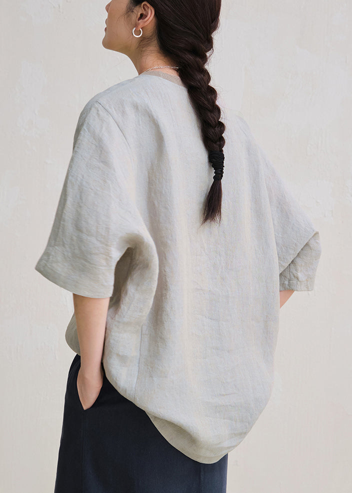 Grey Oversized Linen Top O Neck Summer