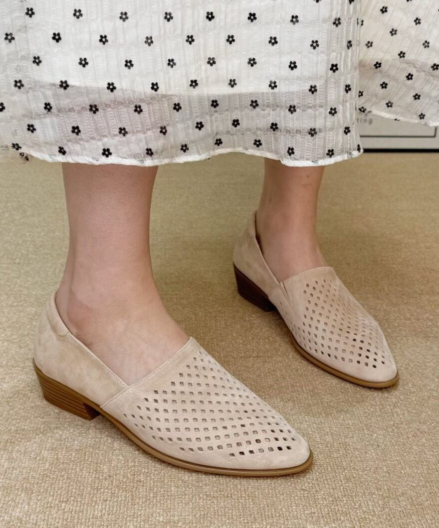 Grey Suede Hollow Out Splicing Loafers for