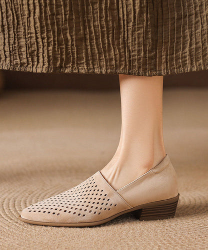Grey Suede Hollow Out Splicing Loafers for