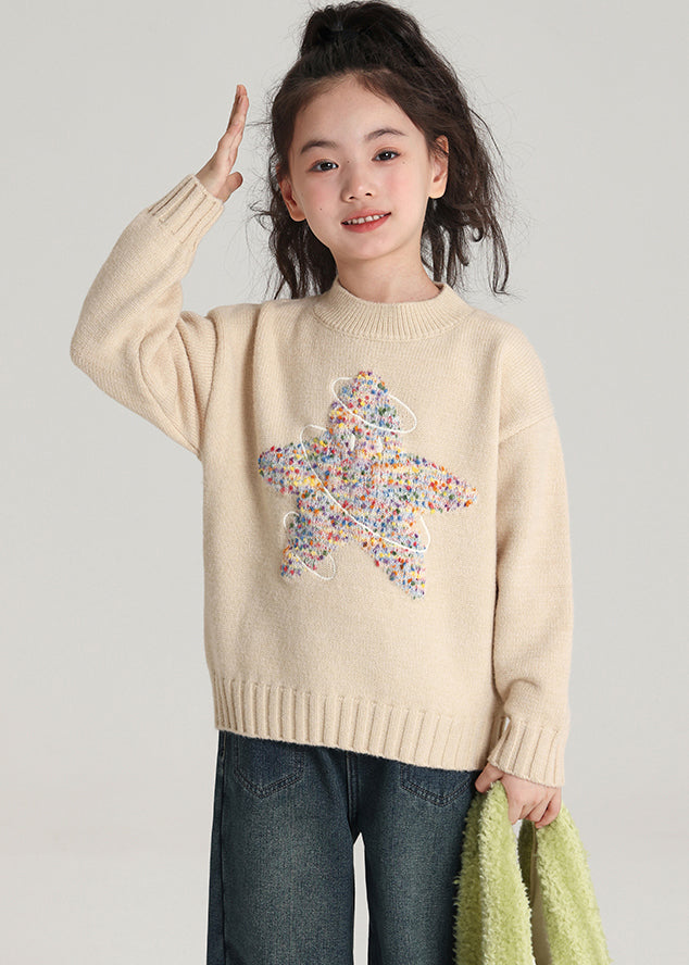 Handmade Apricot O-neck Kids Cotton Knit Kids Sweater Spring