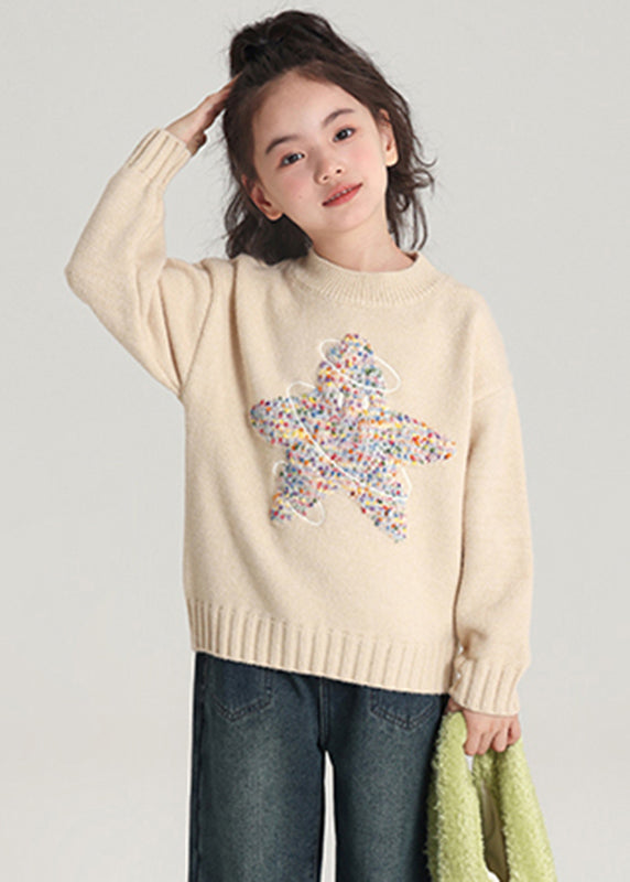 Handmade Apricot O-neck Kids Cotton Knit Kids Sweater Spring