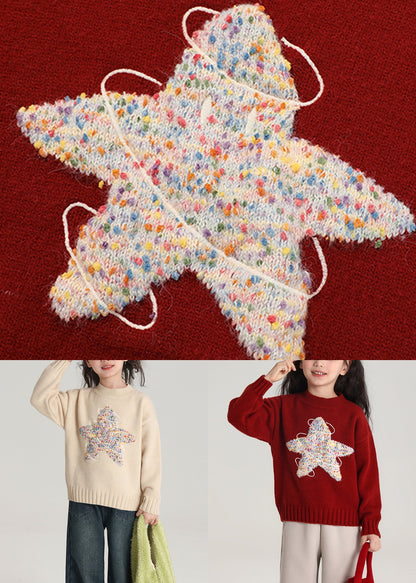 Handmade Apricot O-neck Kids Cotton Knit Kids Sweater Spring