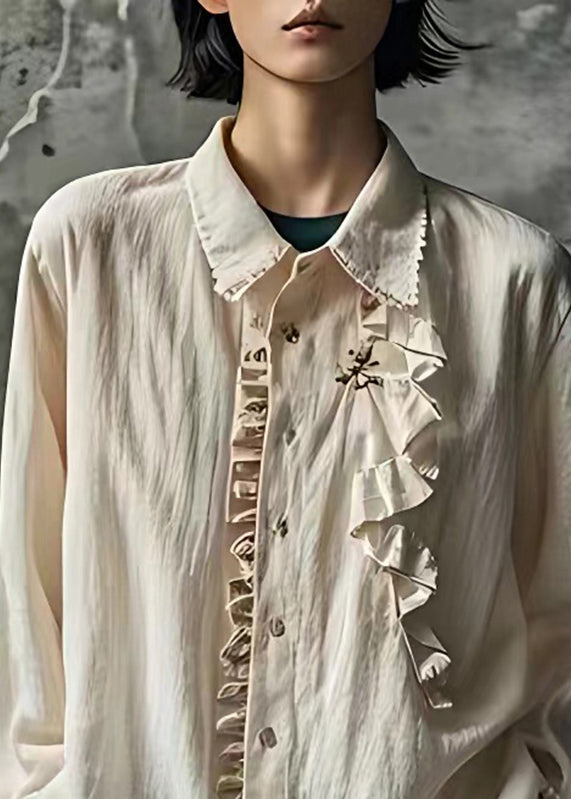 Handmade Apricot Peter Pan Collar Ruffled Shirt Long Sleeve