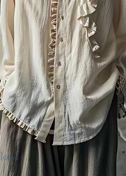 Handmade Apricot Peter Pan Collar Ruffled Shirt Long Sleeve